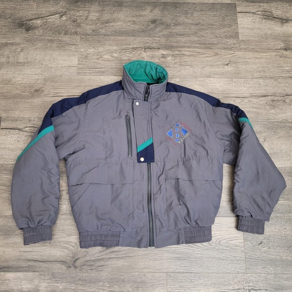 Vintage Budweiser Jacket Coat Mens XL Blue/Grey/Teal 90's Made in USA Quilted